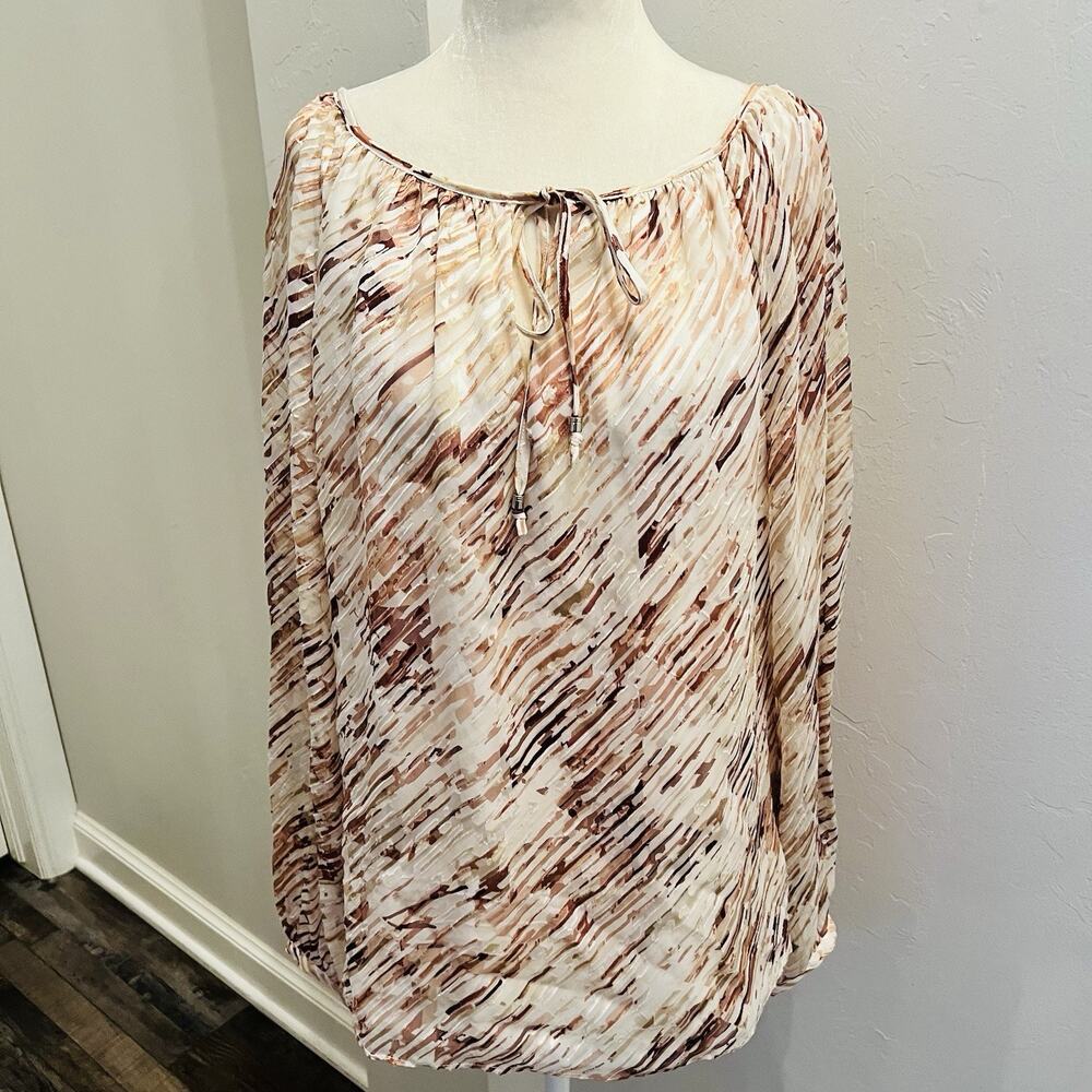 White House Black Market Womens Silk Blend Top Size 12 Pink Ivory Brown (A0127)
